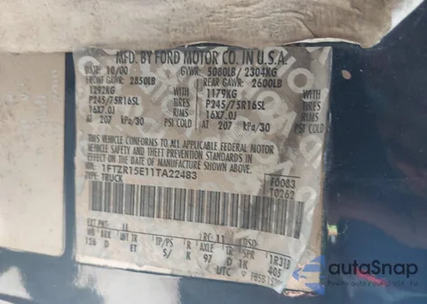 2001 Ford Ranger Edge/Xlt from USA, damaged, VIN 1FTZR15E11TA22483